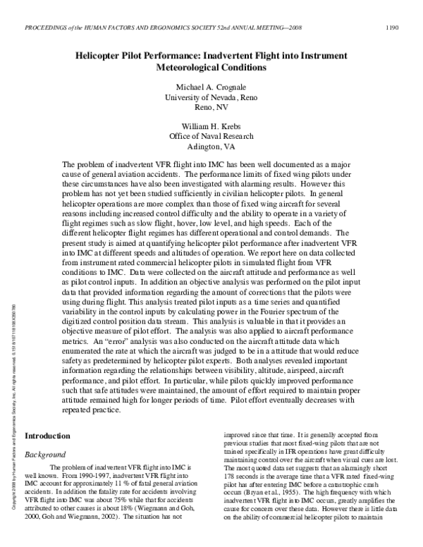 (PDF) Helicopter Pilot Performance: Inadvertent Flight into Instrument ...