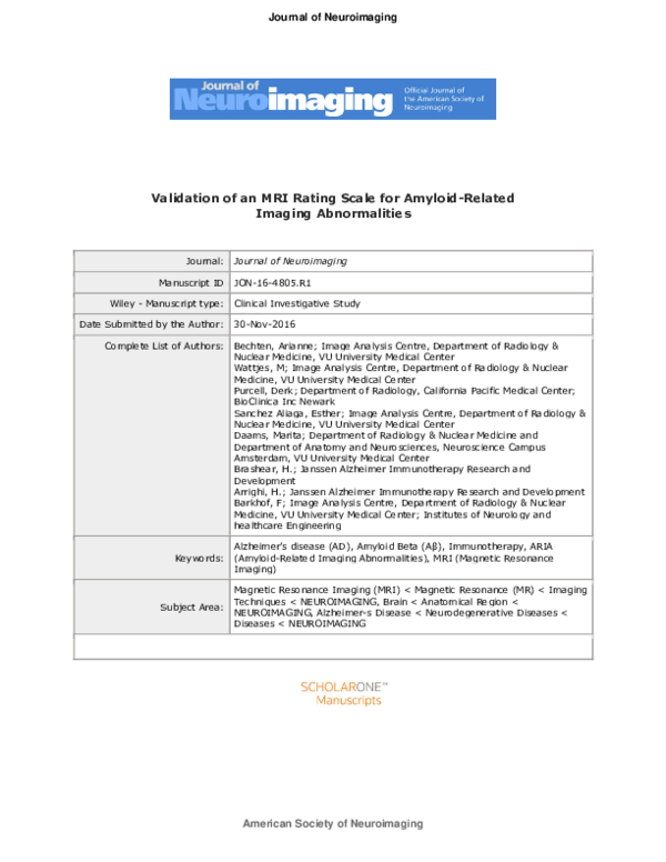 (PDF) Validation of an MRI Rating Scale for Amyloid-Related Imaging ...