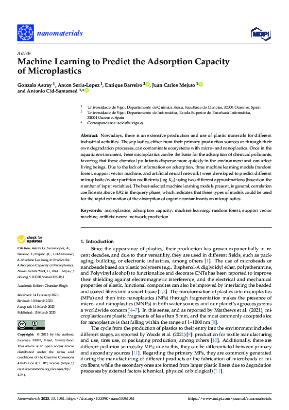 (PDF) Machine Learning to Predict the Adsorption Capacity of Microplastics