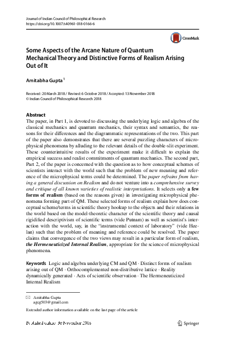 (PDF) Some Aspects of the Arcane Nature of Quantum Mechanical Theory ...