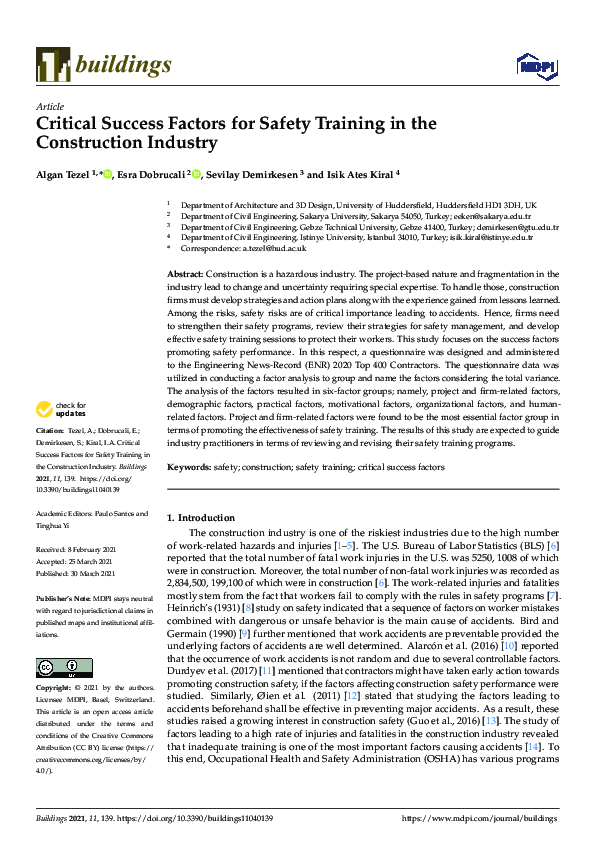 (PDF) Critical Success Factors for Safety Training in the Construction ...