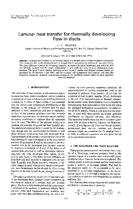 (PDF) Laminar heat transfer for thermally developing flow in ducts