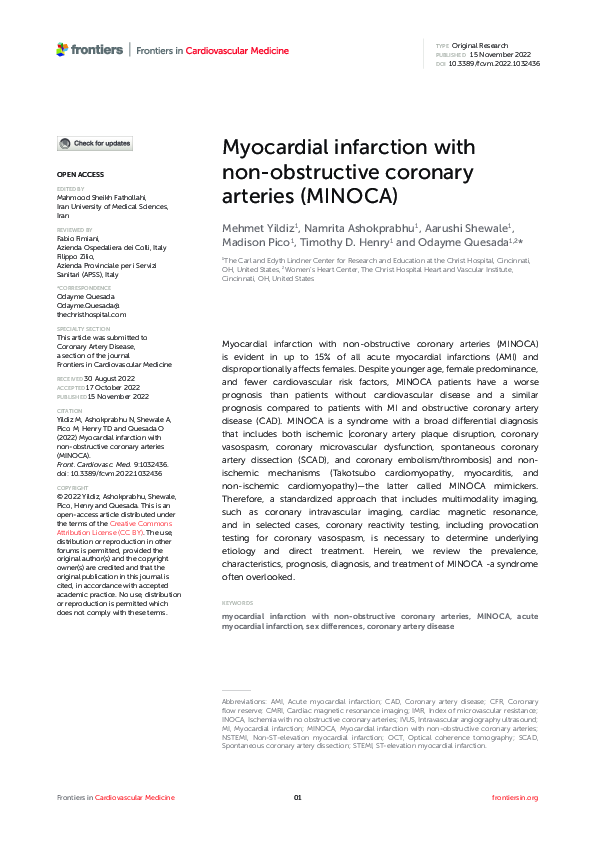 (PDF) Myocardial infarction with non-obstructive coronary arteries (MINOCA)