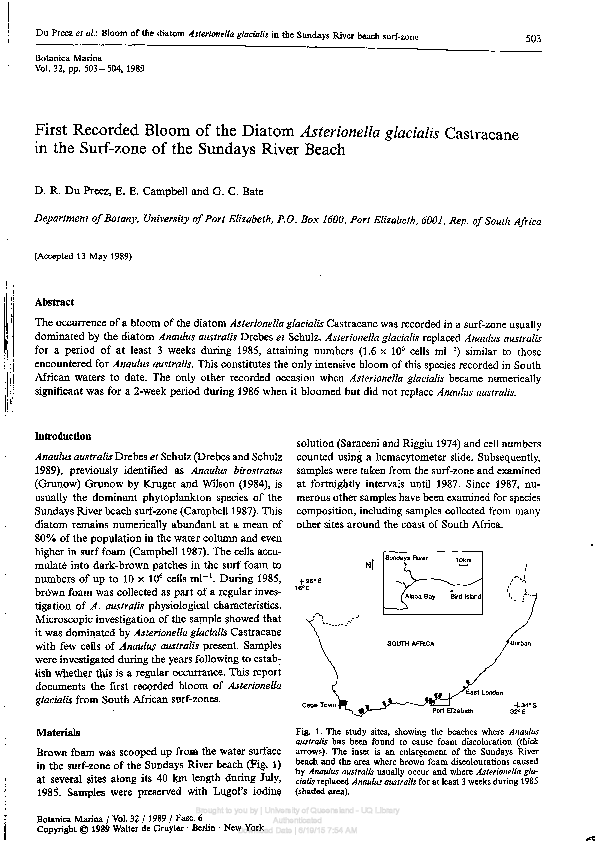 (PDF) First Recorded Bloom of the Diatom Asterionella glacialis ...