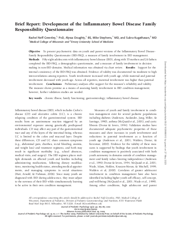 (PDF) Brief Report: Development of the Inflammatory Bowel Disease ...