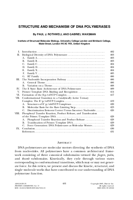 (PDF) Structure and mechanism of DNA polymerases