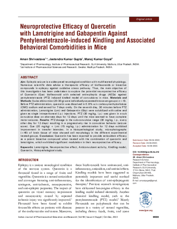 (PDF) Neuroprotective Efficacy of Quercetin with Lamotrigine and ...