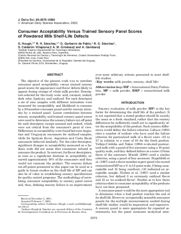 (PDF) Consumer Acceptability Versus Trained Sensory Panel Scores of