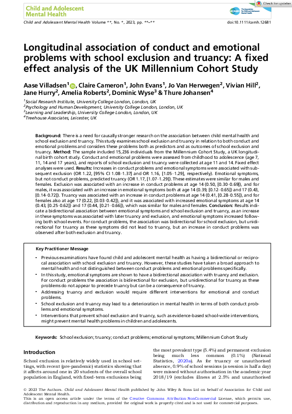 (PDF) Longitudinal association of conduct and emotional problems with ...