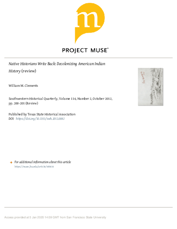 (PDF) Native Historians Write Back: Decolonizing American Indian ...