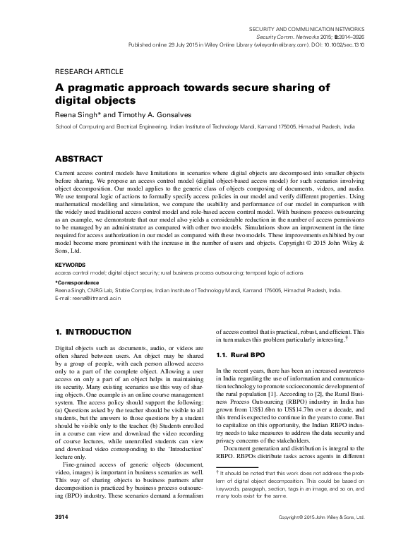 (PDF) A pragmatic approach towards secure sharing of digital objects