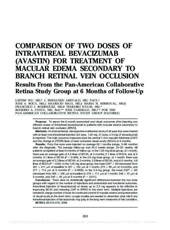 (PDF) Comparison of Two Doses of Intravitreal Bevacizumab as Primary ...