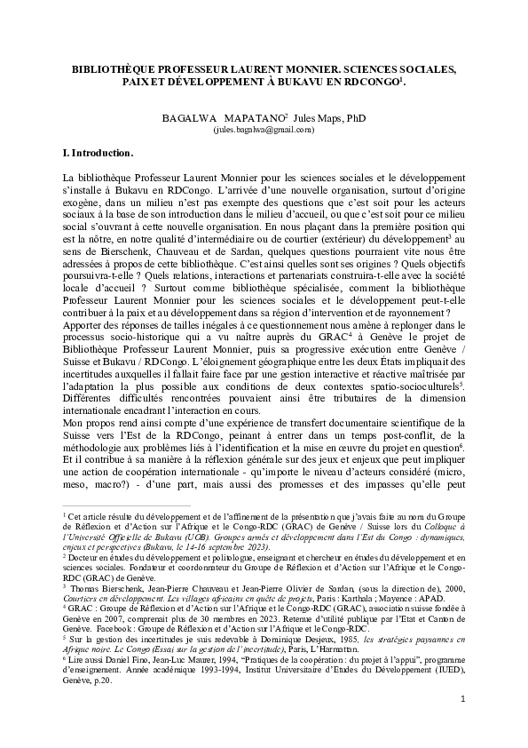 (PDF) BIBLIOTHÈQUE PROFESSEUR LAURENT MONNIER. SCIENCES SOCIALES, PAIX ...