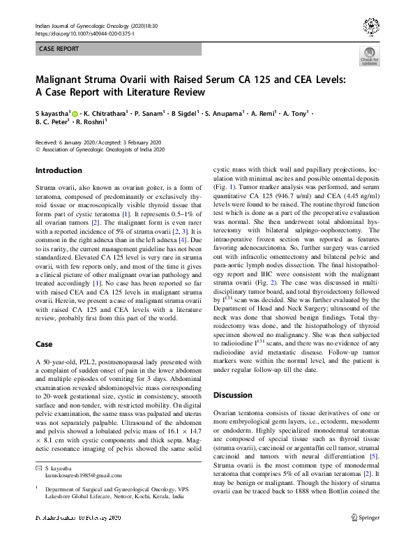 (PDF) Malignant Struma Ovarii with Raised Serum CA 125 and CEA Levels ...