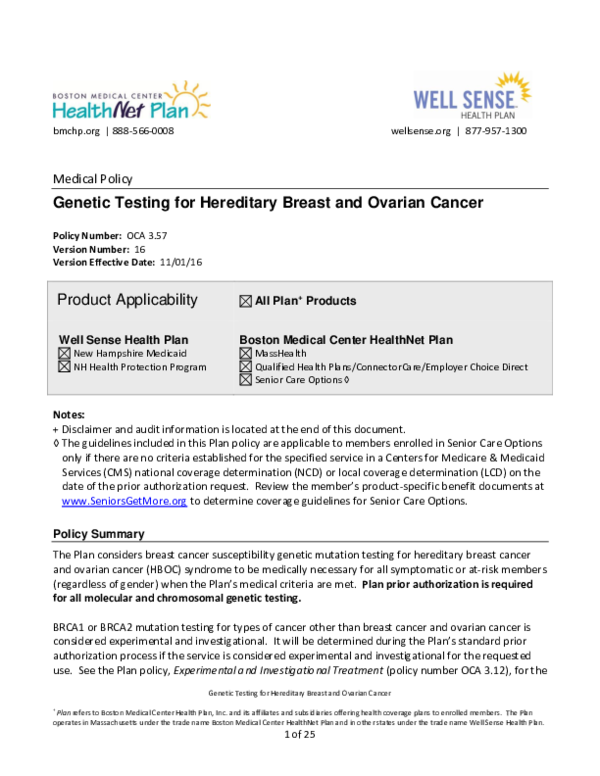 (PDF) Genetic Testing for Hereditary Breast and Ovarian Cancer ...