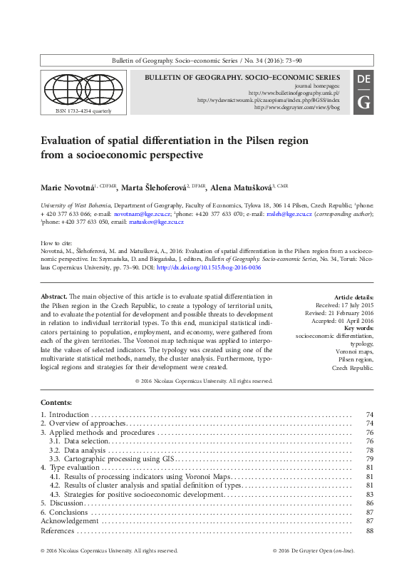 (PDF) Evaluation of spatial differentiation in the Pilsen region from a ...