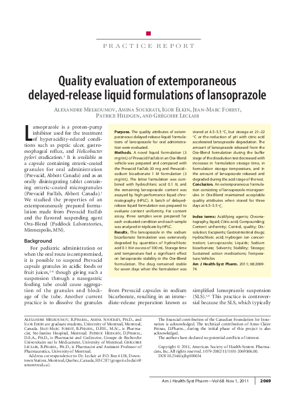 (PDF) Quality evaluation of extemporaneous delayed-release liquid ...