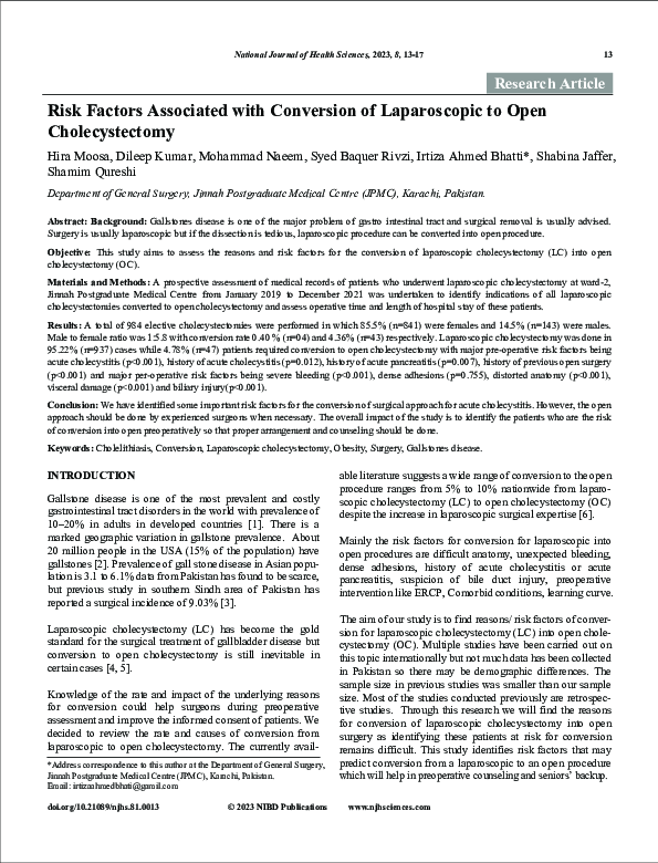 (PDF) Risk Factors Associated with Conversion of Laparoscopic to Open ...
