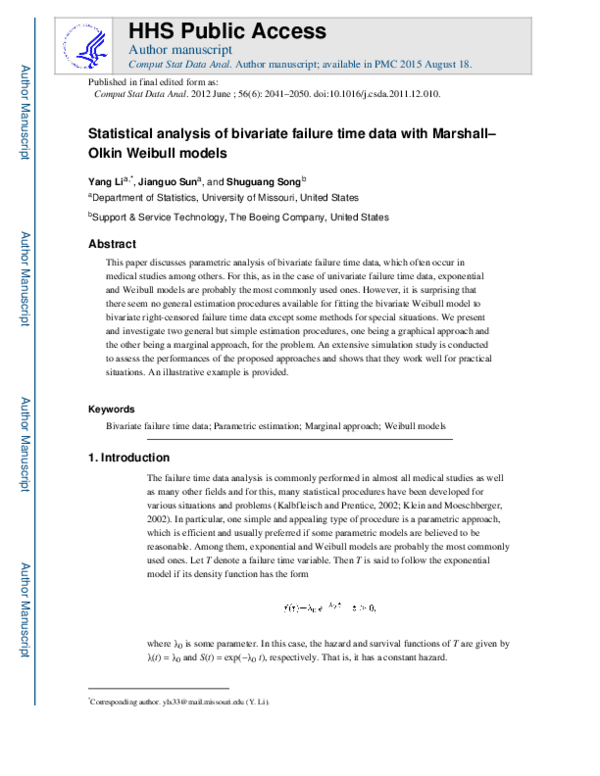 (PDF) Statistical analysis of bivariate failure time data with Marshall ...