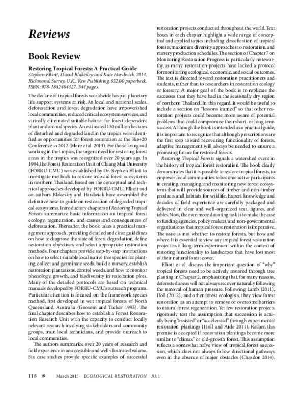 (PDF) Restoring Tropical Forests: A Practical Guide