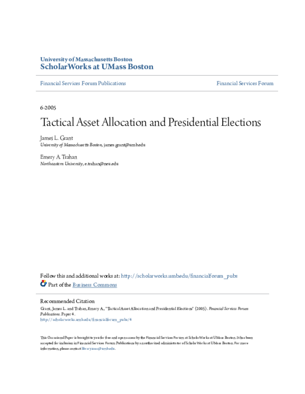 (PDF) Tactical asset allocation and presidential elections