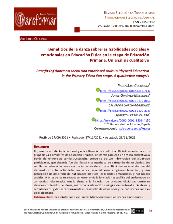 (PDF) Benefits of dance on social and emotional skills in Physical ...
