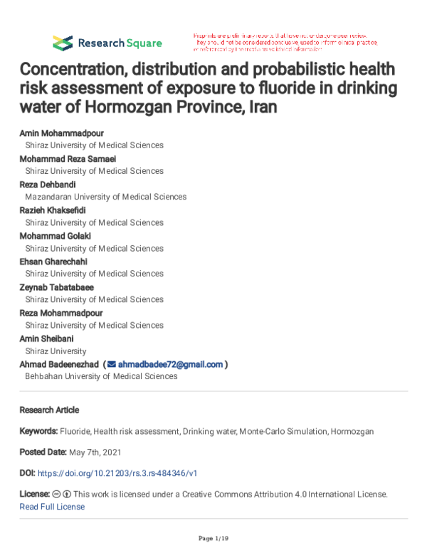 (PDF) Concentration, distribution and probabilistic health risk ...