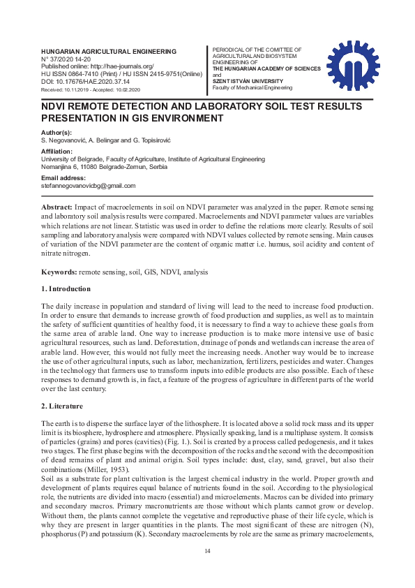 (PDF) NDVI remote detection and laboratory soil test result ...