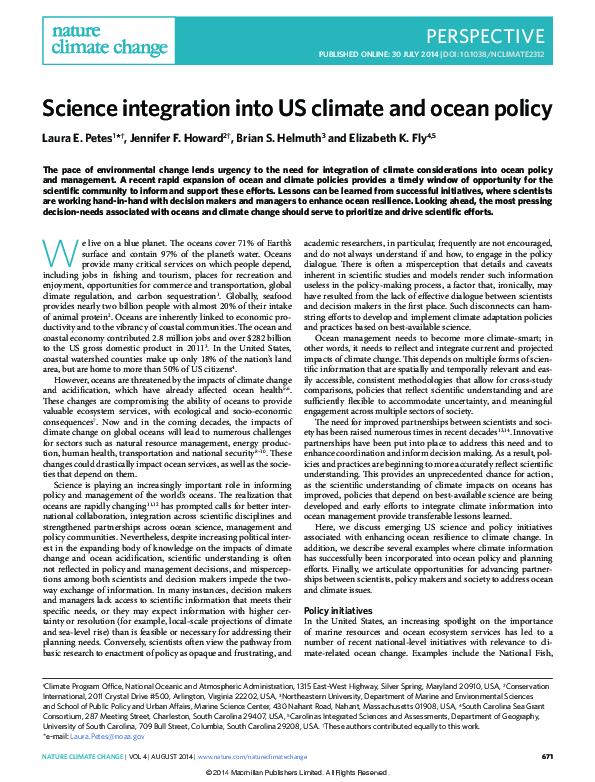 (PDF) Science integration into US climate and ocean policy