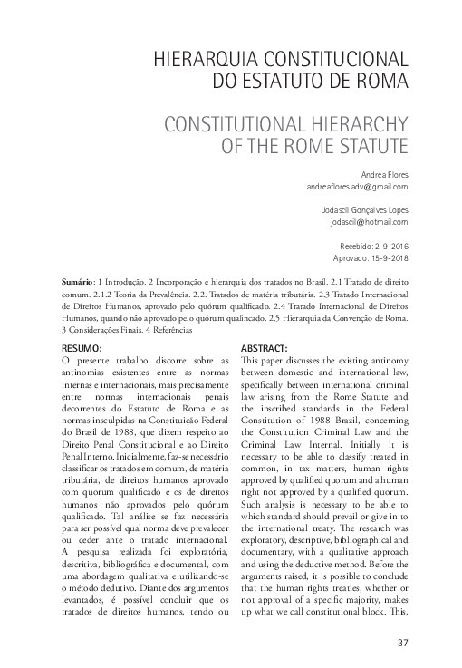 (PDF) Hierarquia Constitucional do Estatuto de Roma