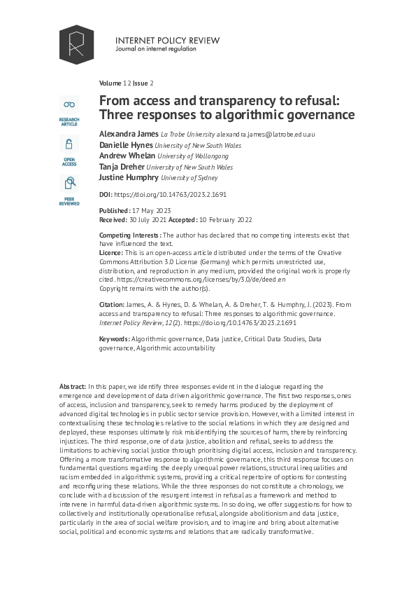 (PDF) From access and transparency to refusal: Three responses to ...