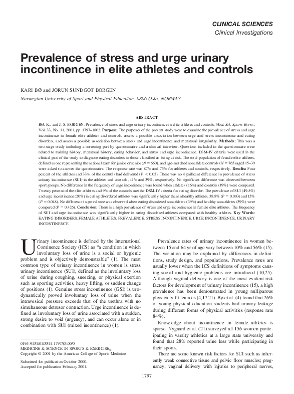 (PDF) Prevalence of stress and urge urinary incontinence in elite ...