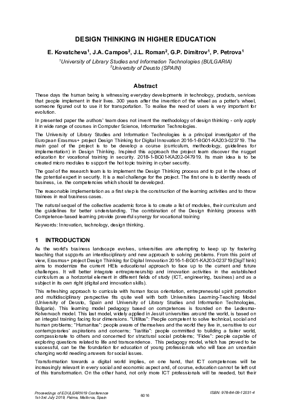 (PDF) Design Thinking in Higher Education