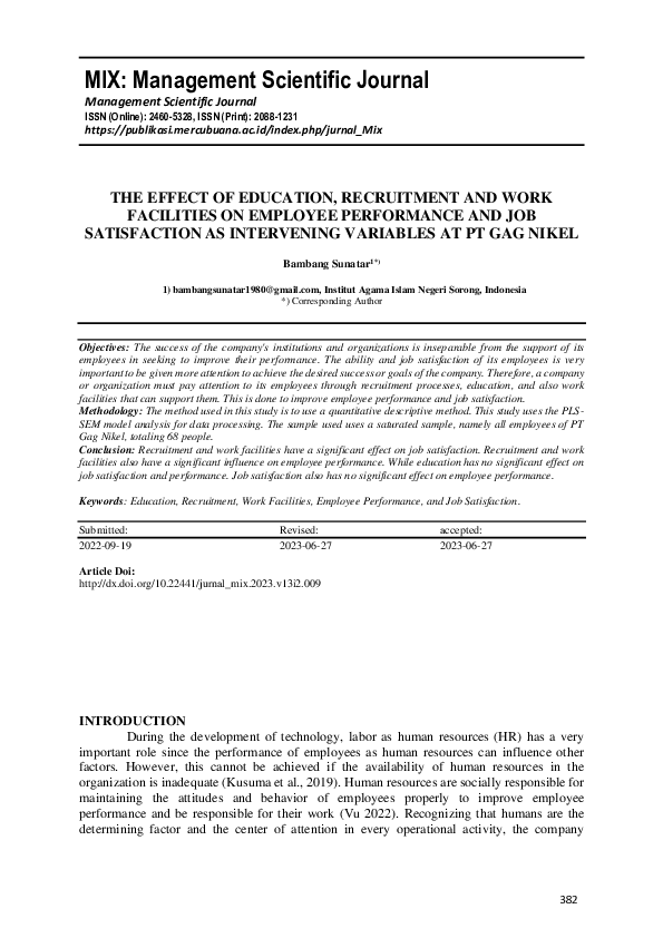 (PDF) The Effect of Education, Recruitment and Work Facilities on ...