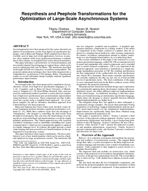 (PDF) Resynthesis and peephole transformations for the optimization of ...