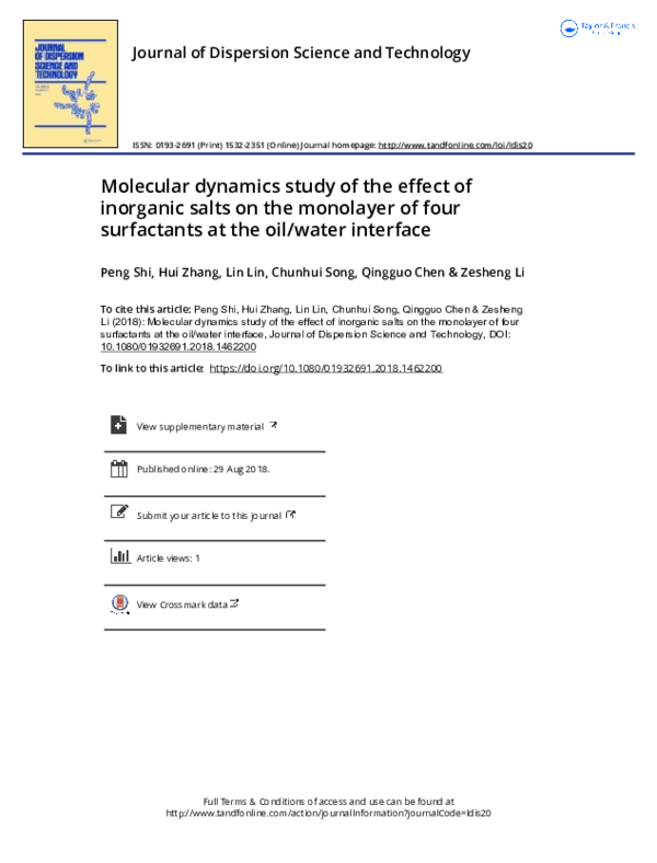 (PDF) Molecular dynamics study of the effect of inorganic salts on the ...