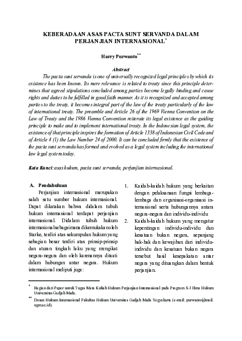 (PDF) Keberadaan Asas Pacta Sunt Servanda dalam Perjanjian Internasional
