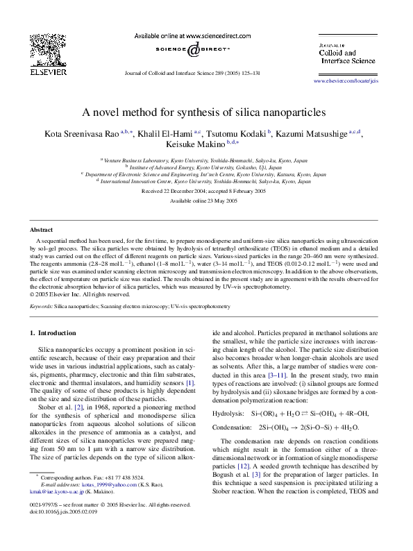 (PDF) A novel method for synthesis of silica nanoparticles