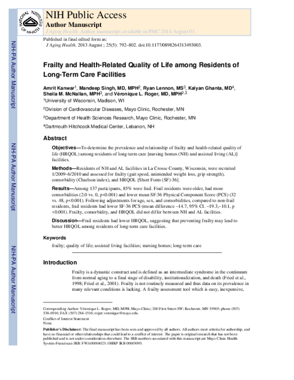 (PDF) Frailty and Health-Related Quality of Life Among Residents of ...