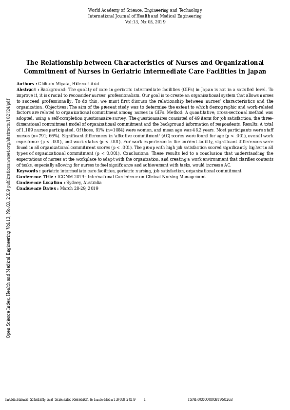 (PDF) The Relationship between Characteristics of Nurses and ...