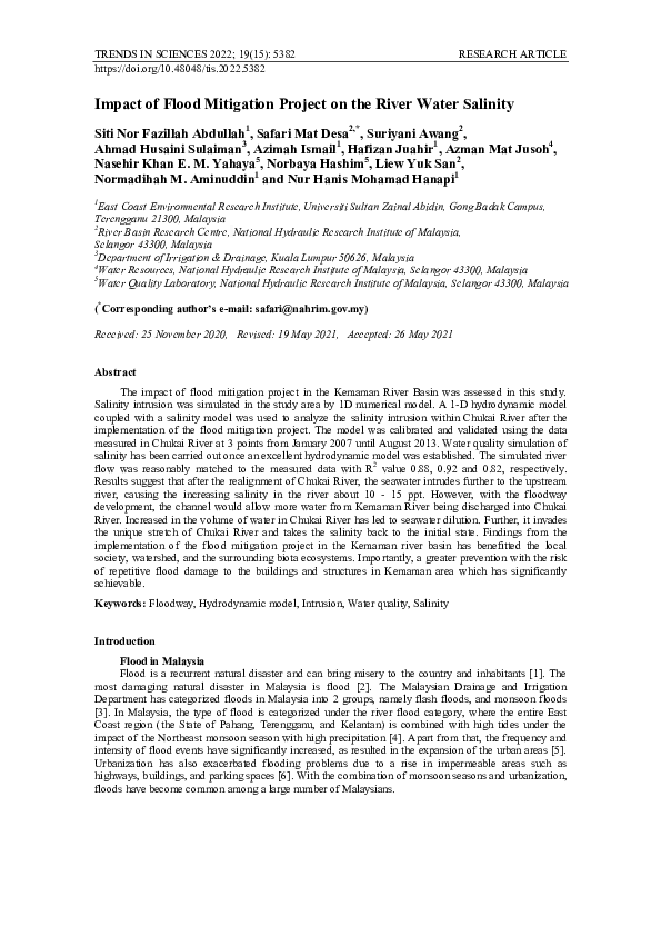 (PDF) Impact of Flood Mitigation Project on the River Water Salinity