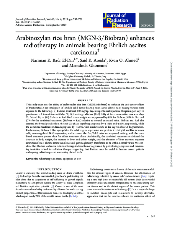 (PDF) Arabinoxylan rice bran (MGN-3/Biobran) enhances radiotherapy in ...