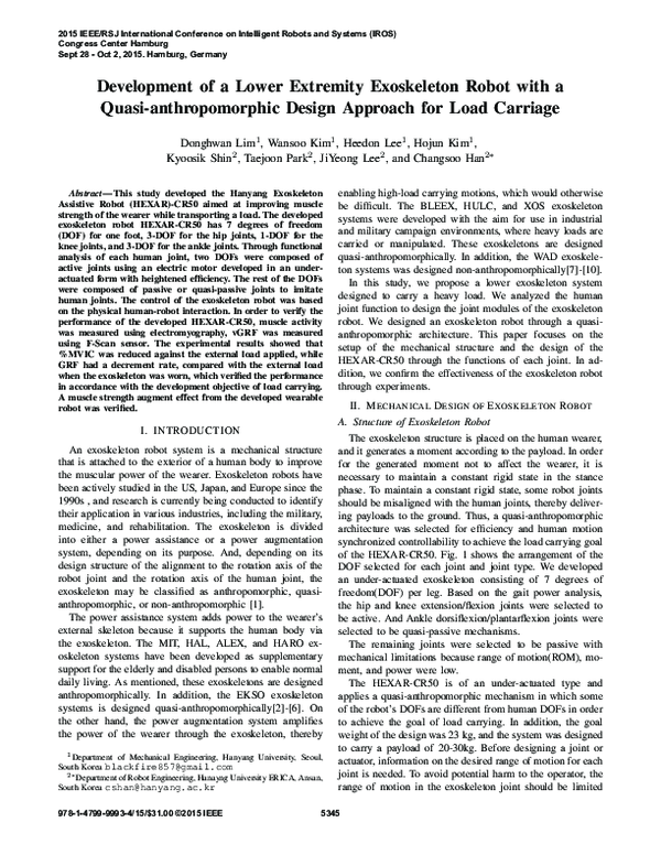 (PDF) Development of a lower extremity Exoskeleton Robot with a quasi ...