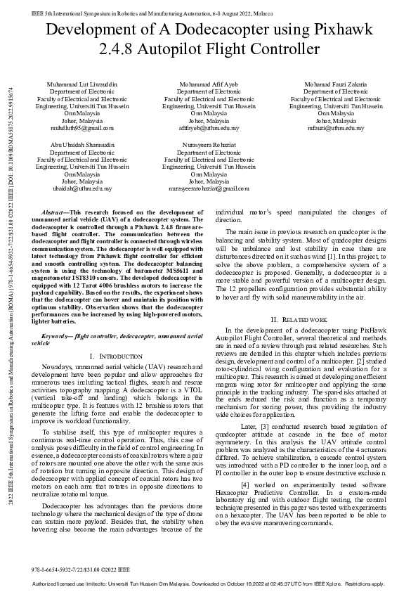 (PDF) Development of A Dodecacopter using Pixhawk 2.4.8 Autopilot ...