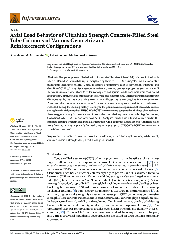 (PDF) Axial Load Behavior of Ultrahigh Strength Concrete-Filled Steel ...