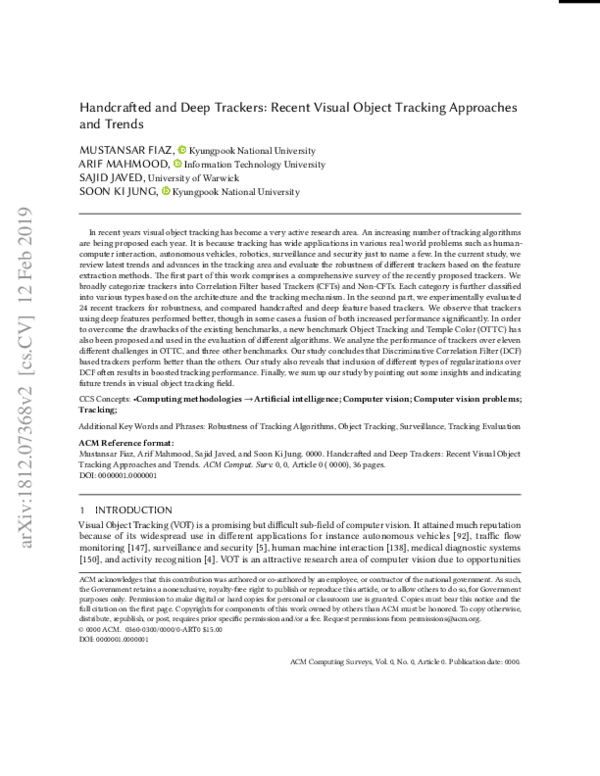 (PDF) Handcrafted and Deep Trackers: Recent Visual Object Tracking ...