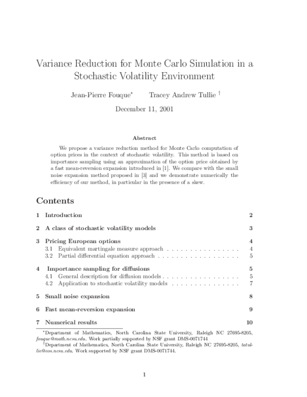 (PDF) Variance reduction for Monte Carlo simulation in a stochastic ...