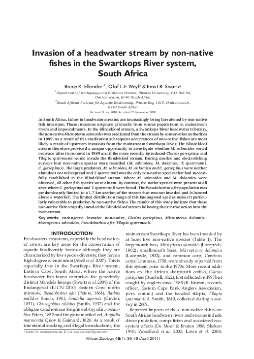 (PDF) Invasion of a Headwater Stream by Non-Native Fishes in the ...