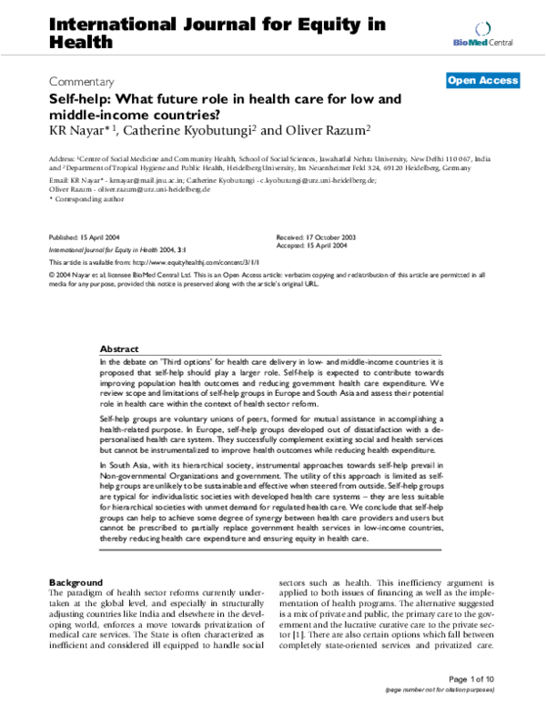 (PDF) Self-help: What future role in health care for low and middle ...