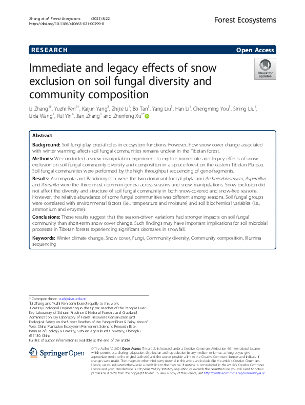 (PDF) Immediate and legacy effects of snow exclusion on soil fungal ...
